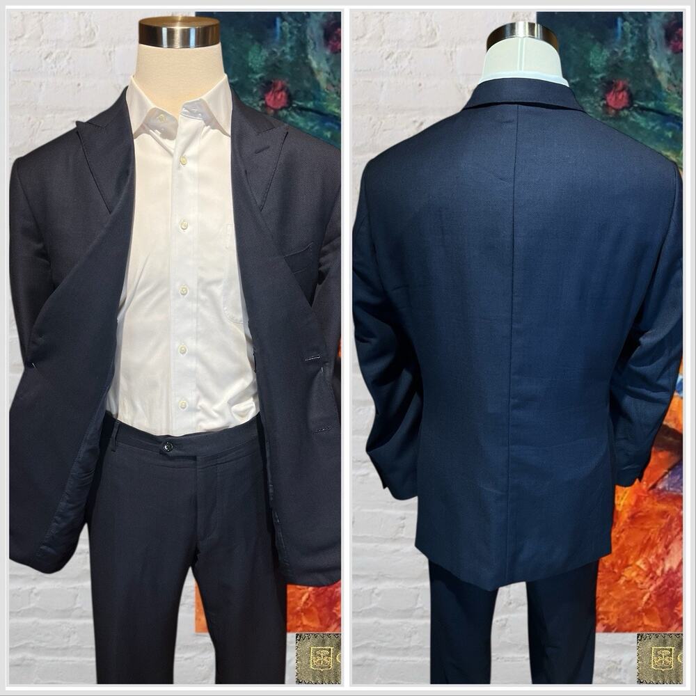 Corneliani 48R 42x31 Navy Blue Luxury Designer Suit Virgin Wool 17,75 Microns - Picture 4 of 16